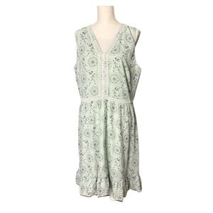 Loft Outlet Dress 16 Green Poly Medallion Crochet Lace Ruffle Boho
